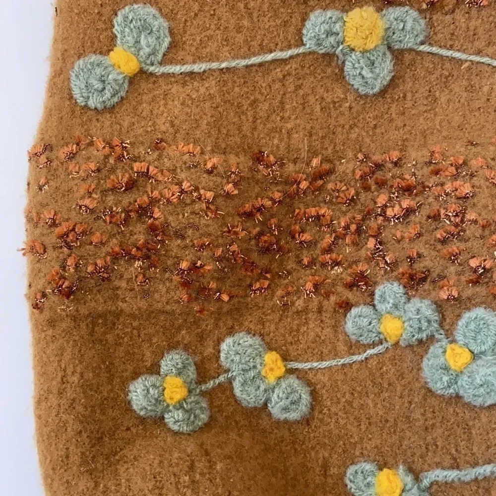 Vintage Felted Wool Embellished Mustard Yellow Purse Handbag
